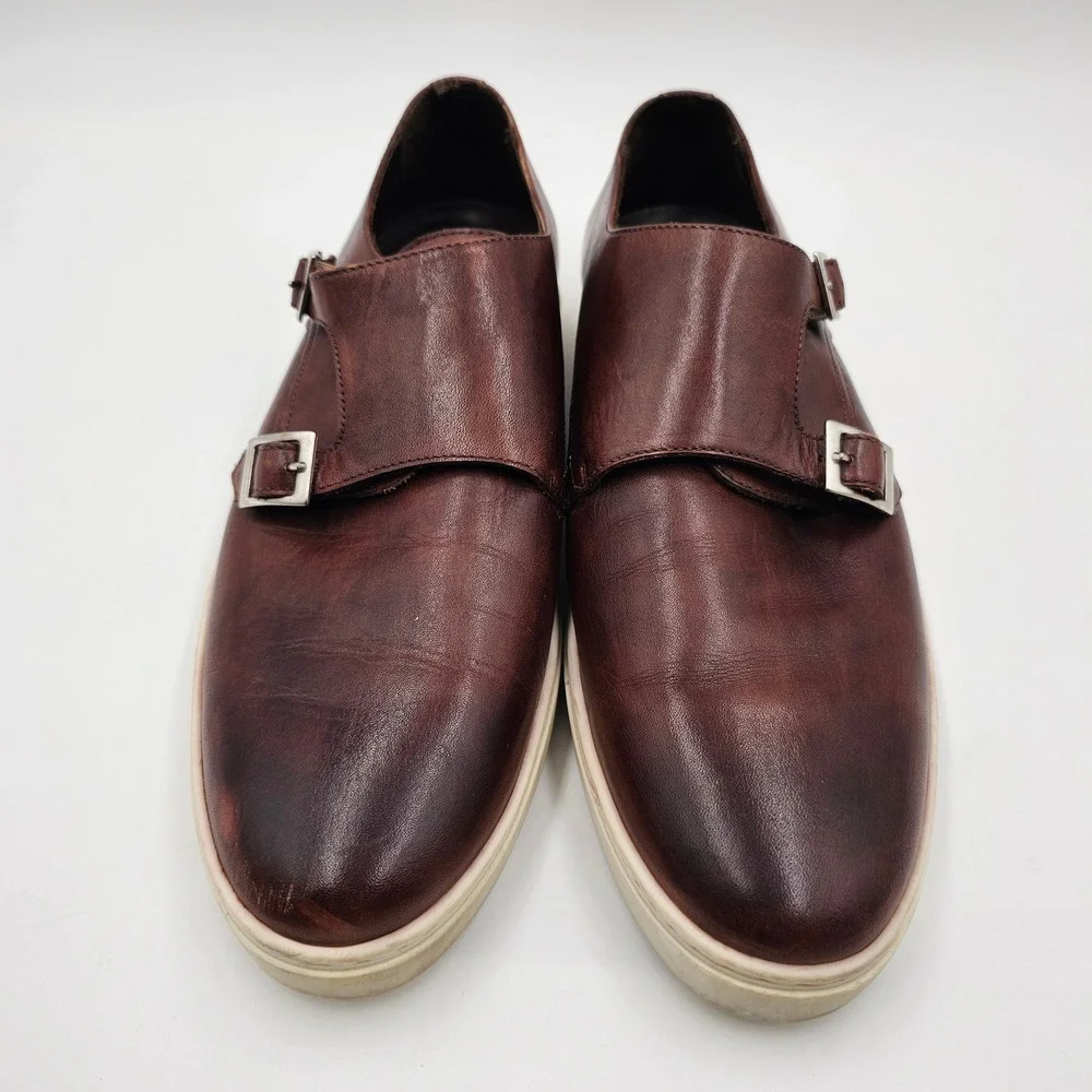G.‎ Brown Mens Double Monk Strap Leather Sneakers Brown Burnished 2586 Size 11